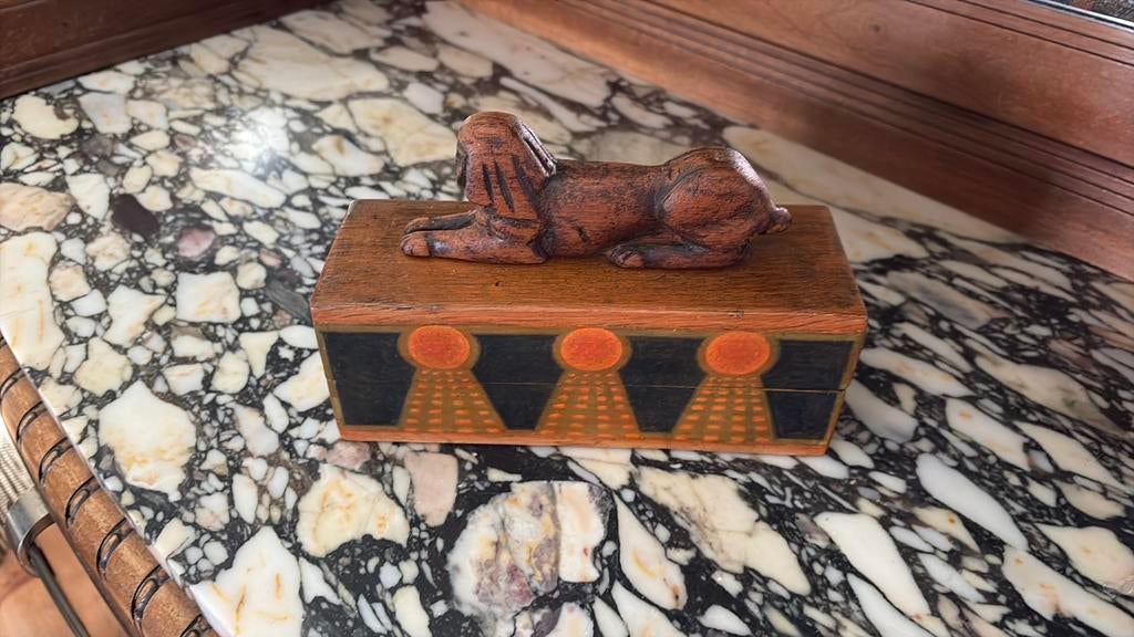 Art Deco houten doosje met sfinx, Ophalen of Verzenden