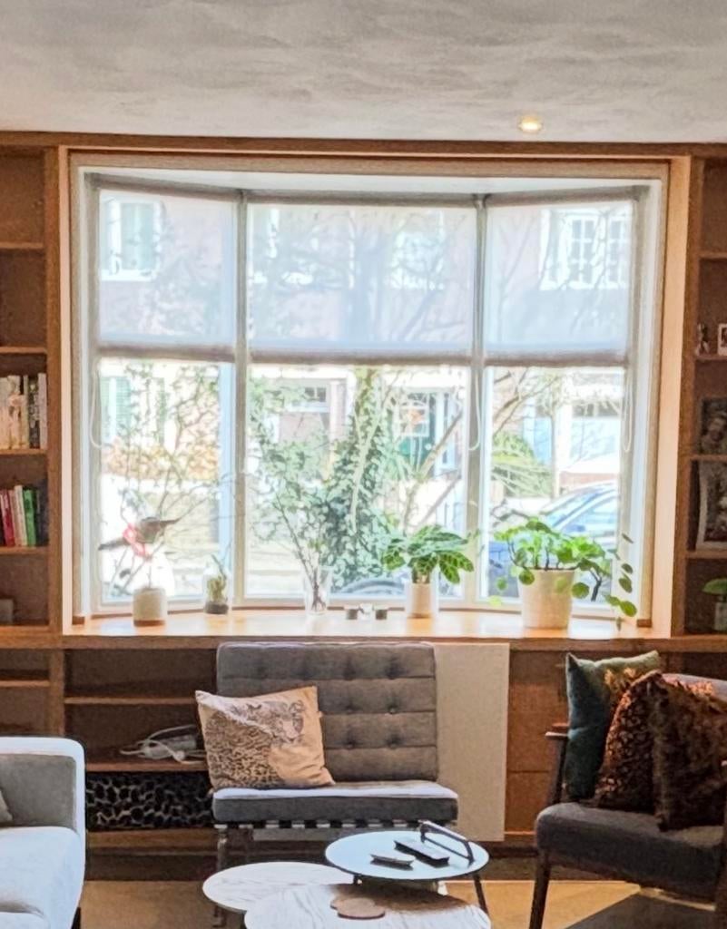 3 rolgordijnen lichtdoorlatend beige gemêleerd, Ophalen, Gebruikt, 200 cm of meer, Beige