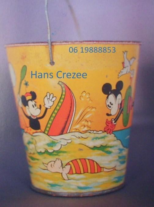 zoek oud vintage Disney Mickey Mouse strand emmer blik 1930, Ophalen of Verzenden