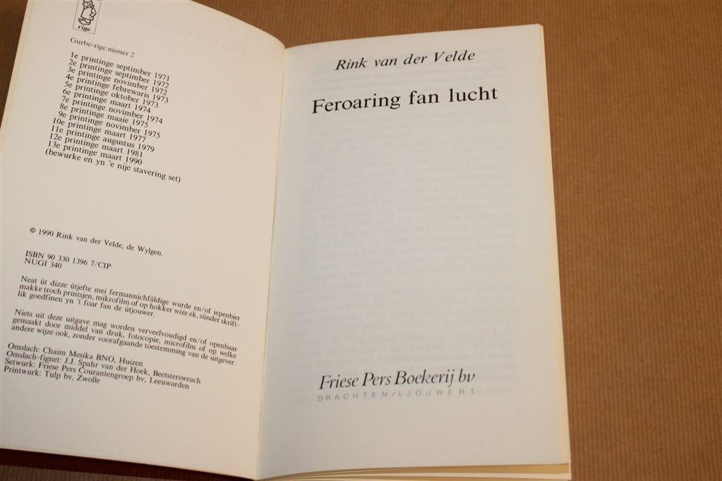 Feroaring fan Lucht — Rink van der Velde, Roman [Fries], Ophalen of Verzenden, Gelezen