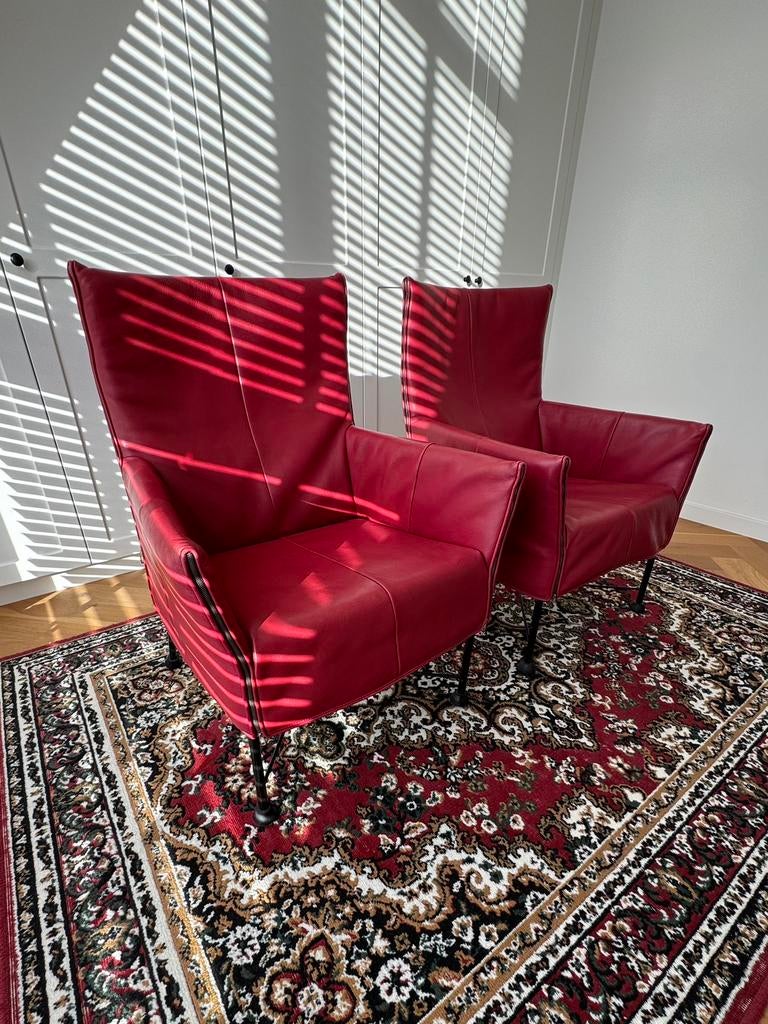 2x Montis CHARLY design fauteuils rood leder, Ophalen, Zo goed als nieuw, 75 tot 100 cm, 50 tot 75 cm