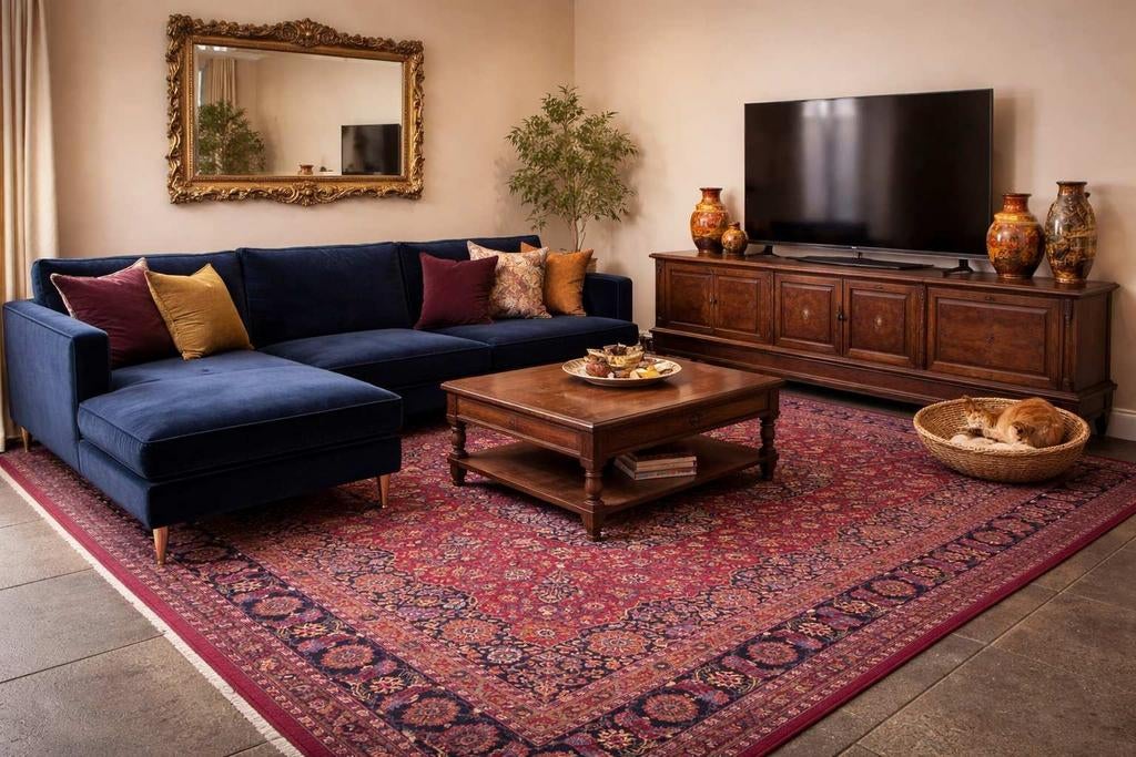 Handgeknoopt perzisch tapijt mashad 407x308, Info@SlatsAntiek.nl, Crème, Perzisch, Vof Slats Antiek