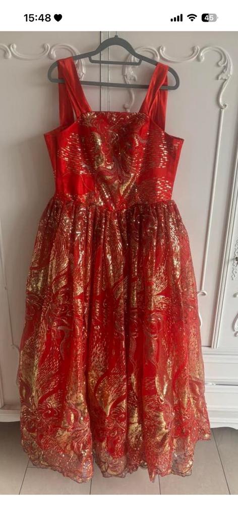 Prachtig rood goud galajurk koningin jurk carnaval maat 36, Carnaval, Ophalen of Verzenden, Zo goed als nieuw, Kleding