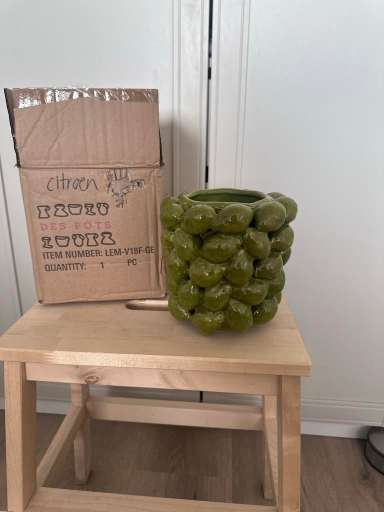 Nieuwe Des Pots vaas met limoenen - Groen, Aardewerk of Porselein, Nieuw, Ophalen of Verzenden, Minder dan 50 cm