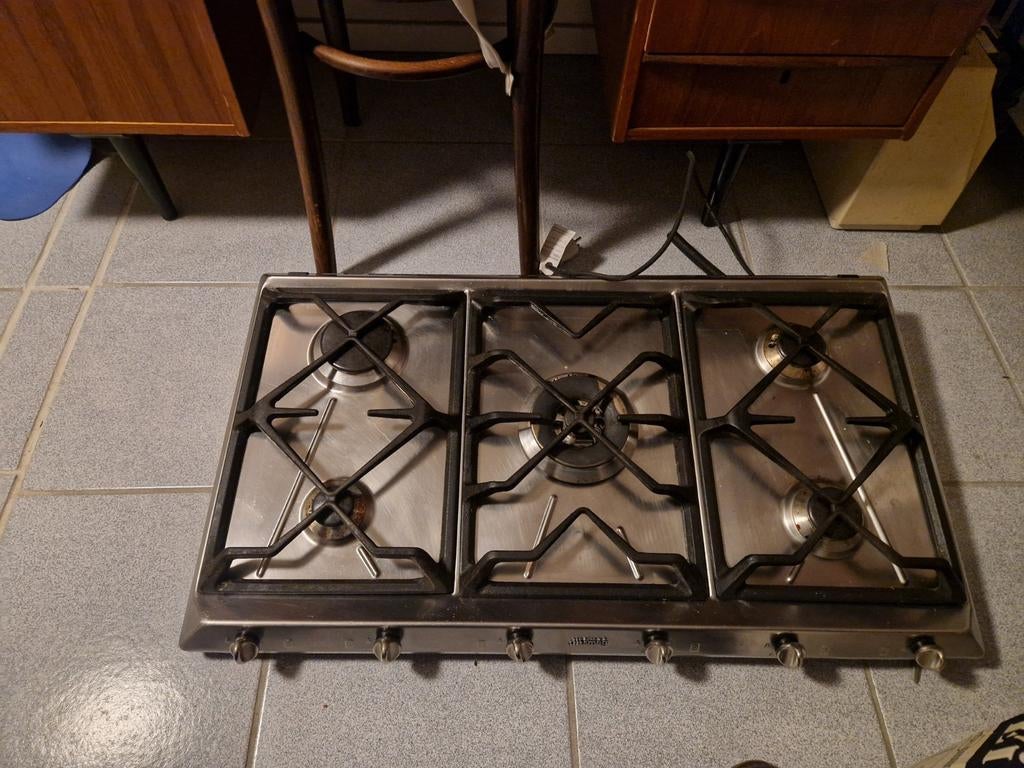 Smeg gasfornuis, 5 pits, 90 cm - RVS, Ophalen, Gebruikt, 60 cm of meer, Gas