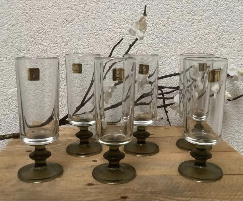 Vintage wijn//champagne glazen Vemam Italy 6 stuks, Ophalen of Verzenden