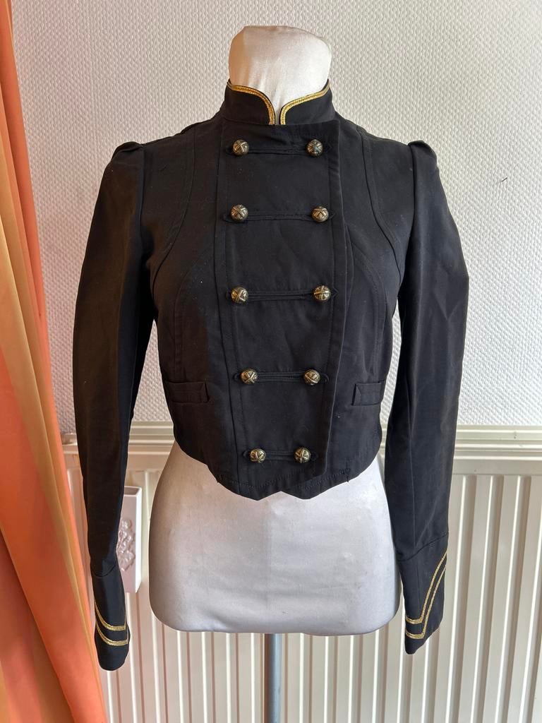 Stijlvol Militair Jasje Zwart Maat M met Gouden Details, Ophalen of Verzenden, Nieuw, Maat 38/40 (M), Zwart
