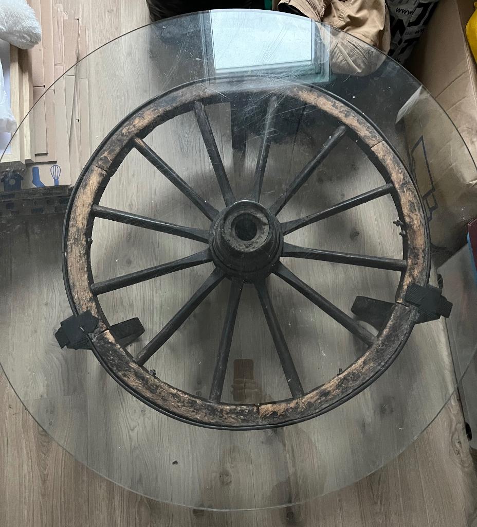 Salontafel wagenwiel, Ophalen, 50 tot 75 cm, Rond, Zo goed als nieuw