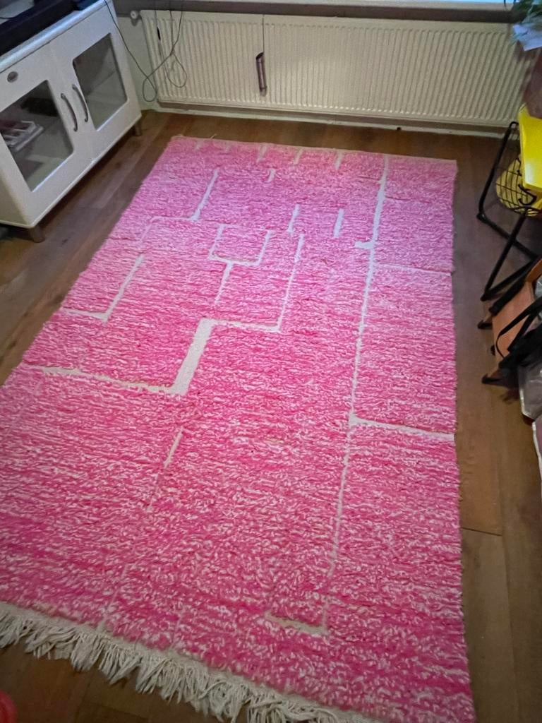 Neon Roze Berber Kleed - 100% Wol, Ophalen, Nieuw, 150 tot 200 cm, Rechthoekig