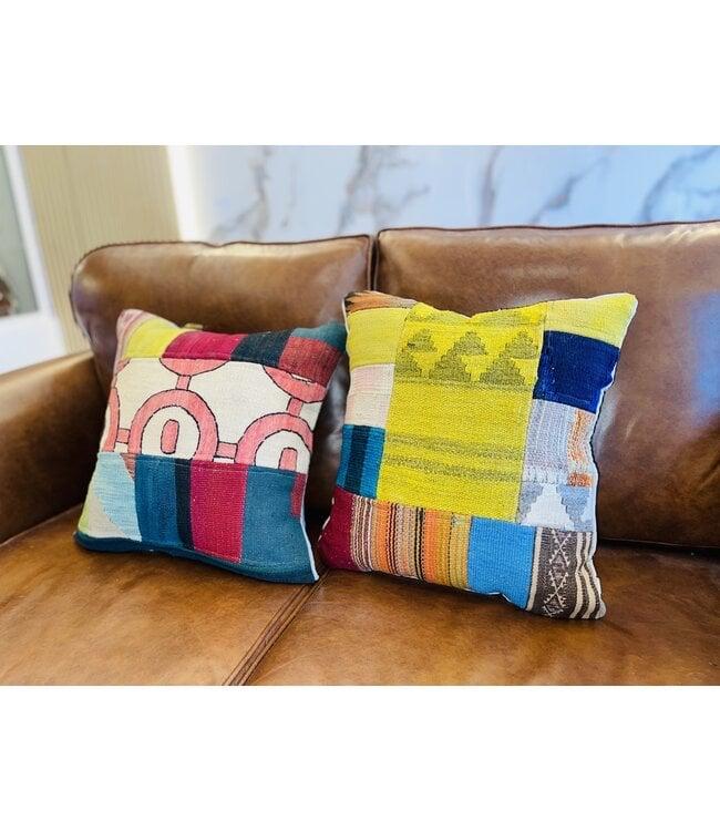 Vintage Kelim Kussen Wol - Uniek 45x45 cm, Ophalen of Verzenden, Nieuw, Overige kleuren, Vierkant