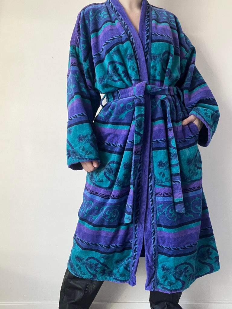 Prachtige vintage badjas met print, 42. Boho Versace-stijl, Vintage, Verzenden, Gedragen, Maat 42/44 (L)