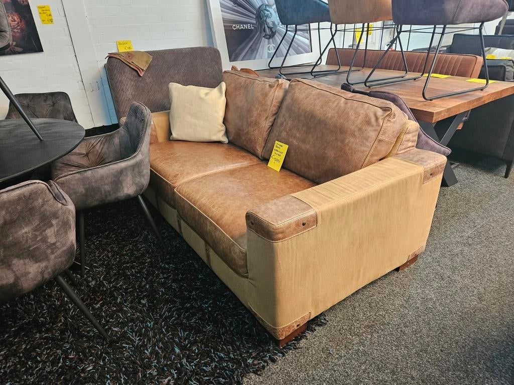 Bank 2.5 zit L'ancora type HUNTER Africa leder/stof NIEUW, Ophalen, 100 tot 125 cm, 150 tot 200 cm, Rechte bank