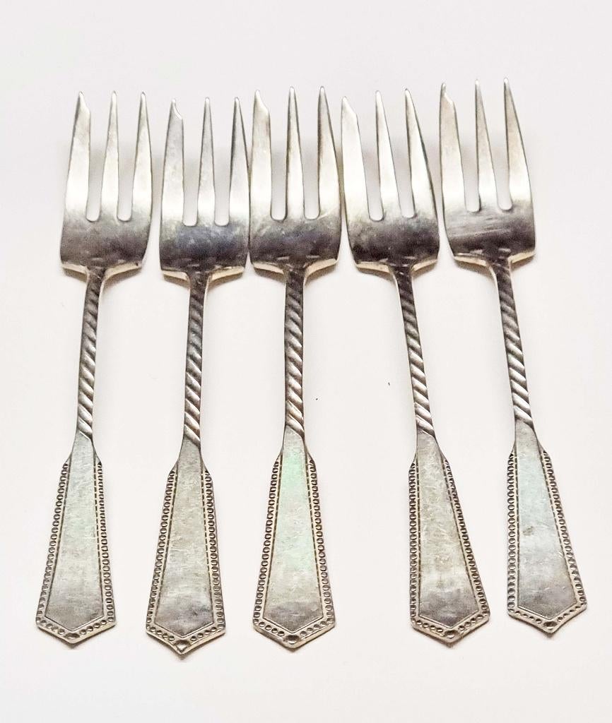 1917 GERO ZILVER ALPACCA 5  TAART VORKJES, Ophalen of Verzenden