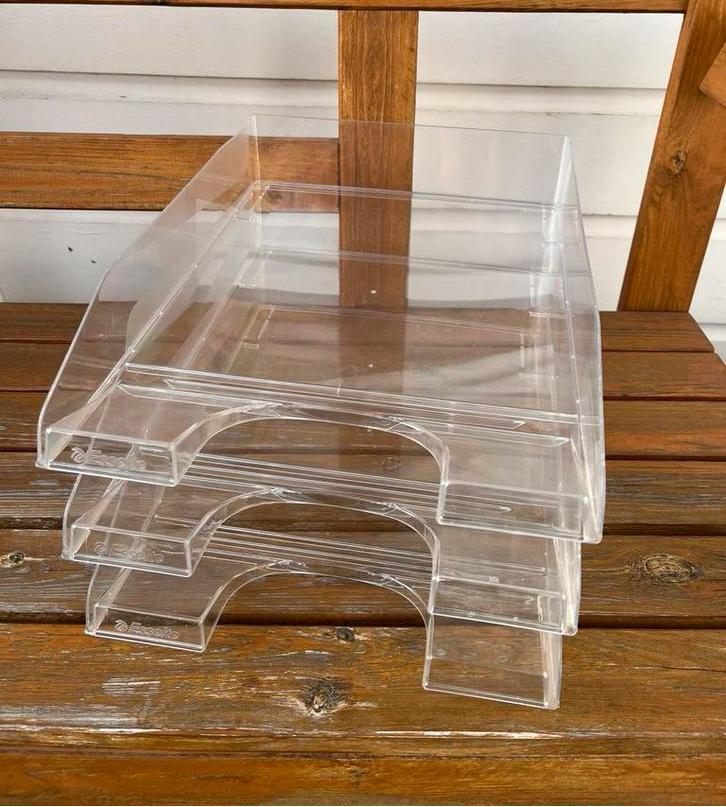 3x Esselte brievenbak transparant - stabelbare postbak, Diversen, Bureau-accessoires, Zo goed als nieuw, Ophalen of Verzenden