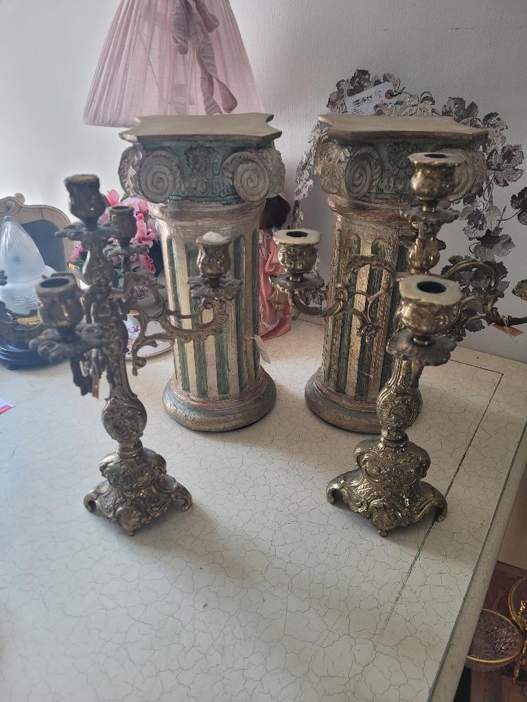 Vintage 5-armige koperen kandelaar, Huis en Inrichting, Woonaccessoires | Kandelaars en Kaarsen, Heikant 21 Kaatsheuvel, Overige kleuren
