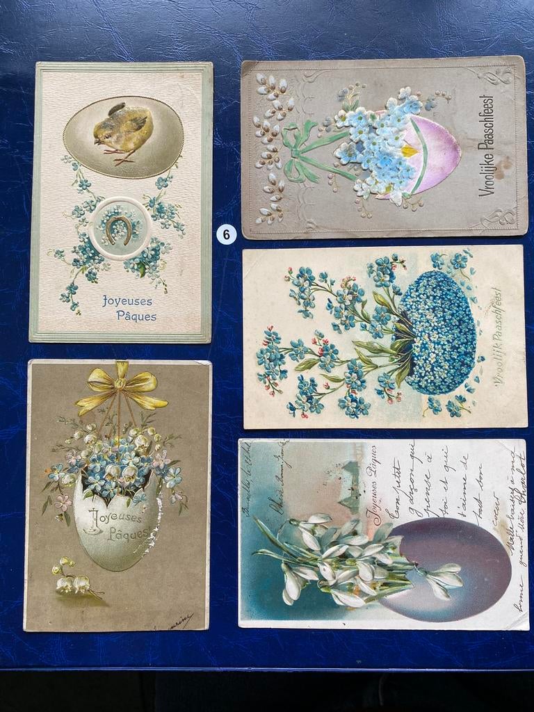 5 x Paaskaarten gepreegde ansichtkaarten antiek zeer oud, Ophalen of Verzenden, Voor 1920, Zeeland