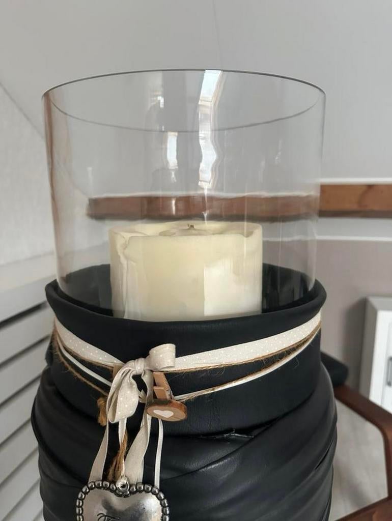 Cilindervaas met kaars en decoratie 25x25 cm, Huis en Inrichting, Ophalen, Overige kleuren, Minder dan 50 cm, Glas