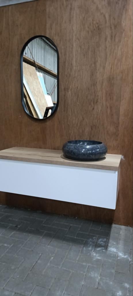 Badkamermeubel met waskom en spiegel, Ophalen, 25 tot 50 cm, Wasbak of Wastafel, Minder dan 100 cm