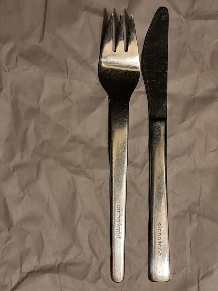 Air Holland mes, 2x vork, 2x lepeltjes, Verzamelen, Luchtvaart en Vliegtuigspotten, Ophalen of Verzenden, Gebruikt, Overige typen