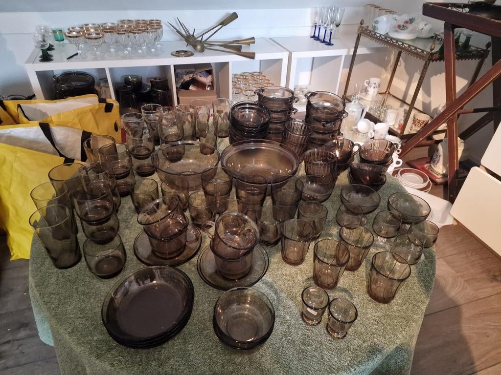 Set 2 rookglas veel glazen en schaaltjes soepkommen vintage, Ophalen, Gebruikt, Overige materialen, Minder dan 25 cm