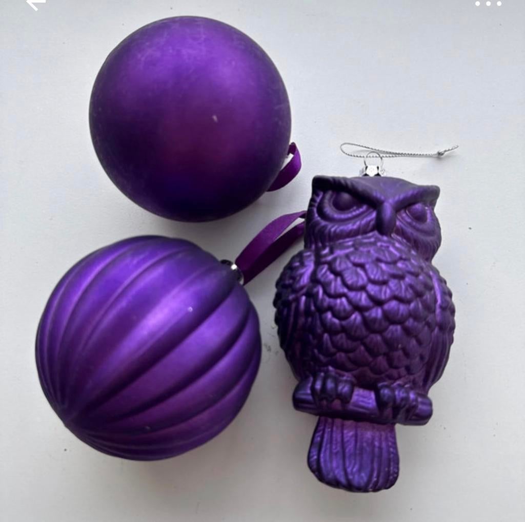 Paarse Kerstballen en Uil Hanger - 3 stuks, Diversen, Kerst, Ophalen of Verzenden, Nieuw