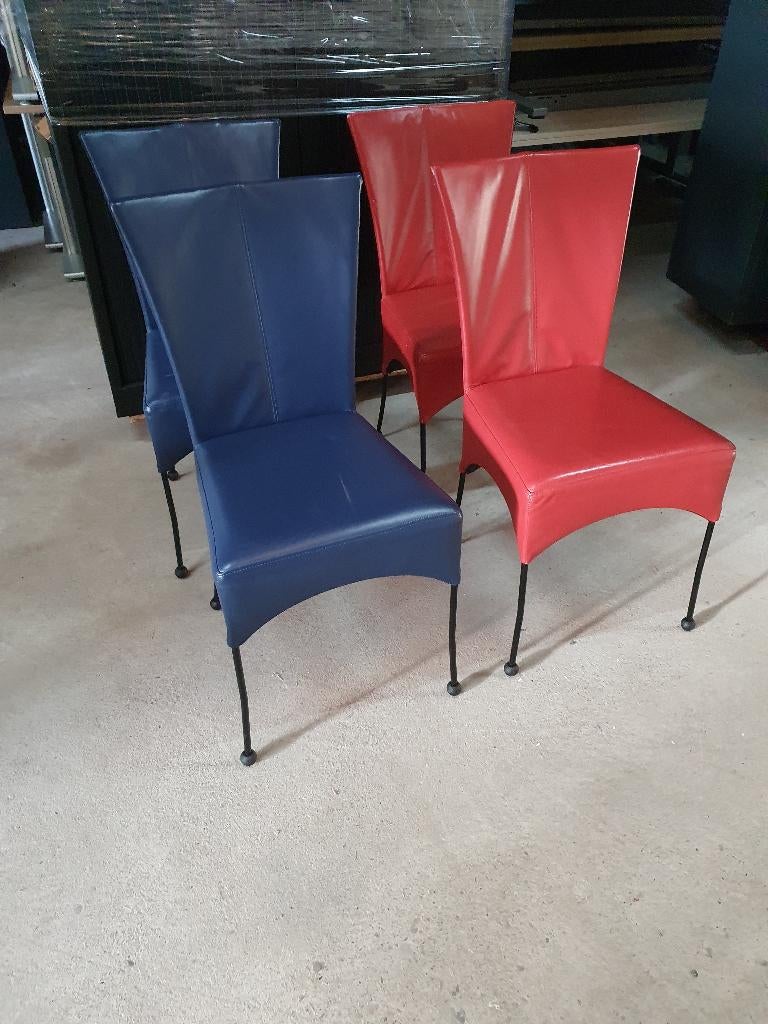 14x stoel echt leer ( kantinestoel / eetkamerstoel ) blauw, Huis en Inrichting, Stoelen, Ophalen, Blauw, Leer, Industriestraat 5