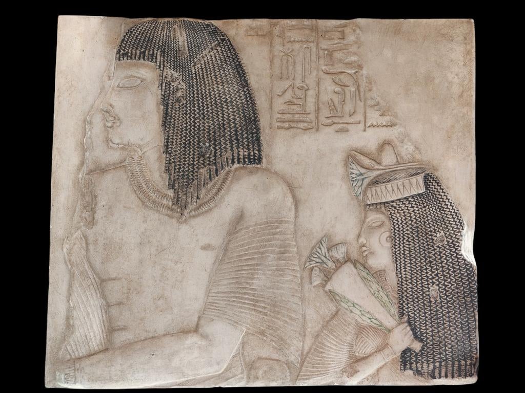 Muur reliëf oude Egypte Imenmes en Dejat 1336-1295 v chr, Antiek en Kunst, Ophalen