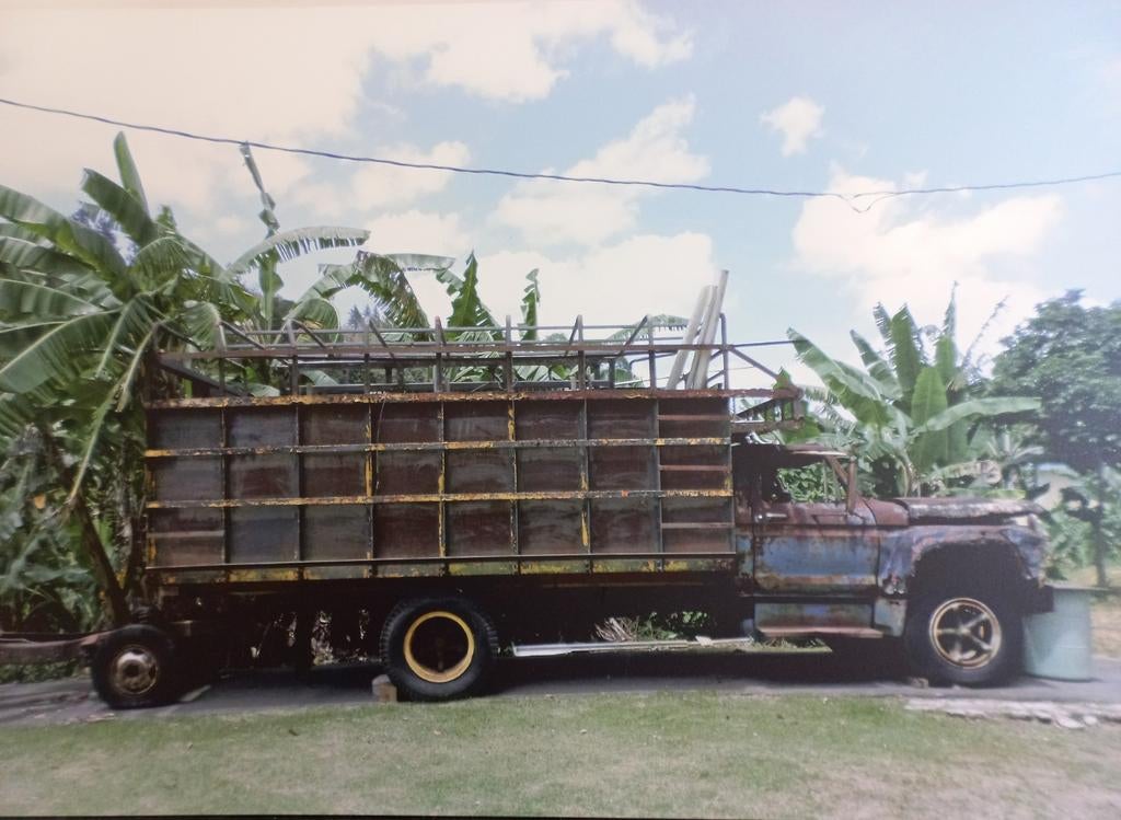 Wanddecoratie: Oude Vrachtwagen op Kunststof Plaat, Ophalen of Verzenden