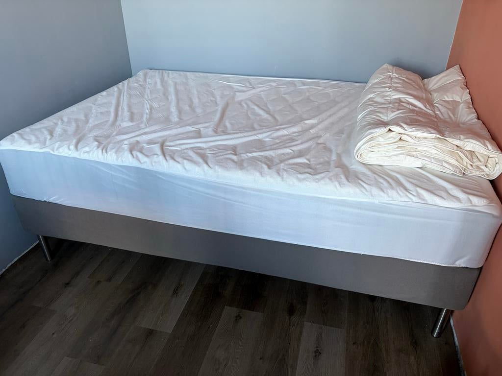 Boxspring LYNGÖR 140x200 5-10x gebruik, Tweepersoons, Zo goed als nieuw, 200 cm, Grijs
