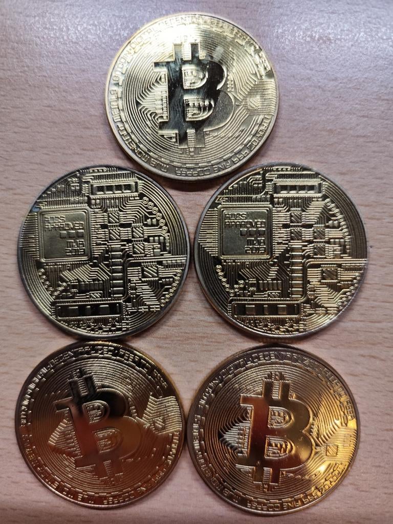 5 metalen Bitcoin munten, Ophalen of Verzenden