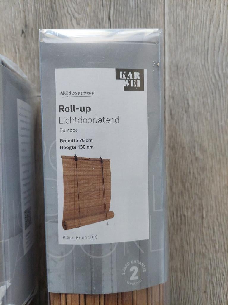 2 x nieuwe bamboe roll-up rolgordijnen (Karwei), Ophalen, 100 tot 150 cm, Nieuw, 50 tot 100 cm
