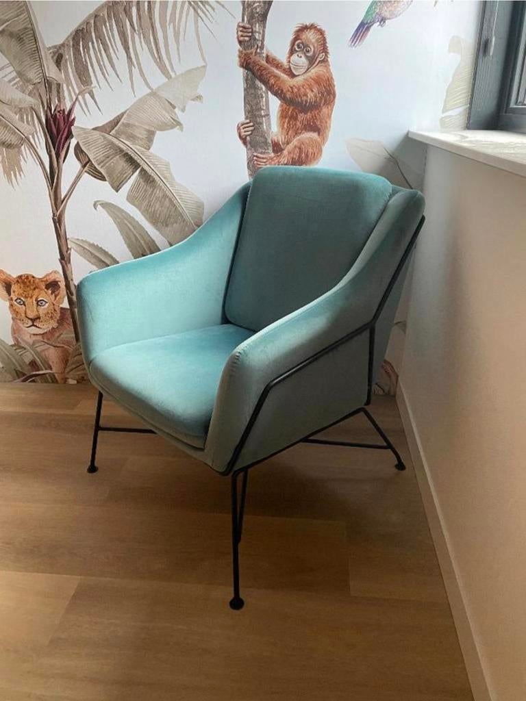 Velvet fauteuil / stoel turquoise / lichtblauw nieuwstaat, Ophalen, Minder dan 50 cm, Minder dan 75 cm, Nieuw