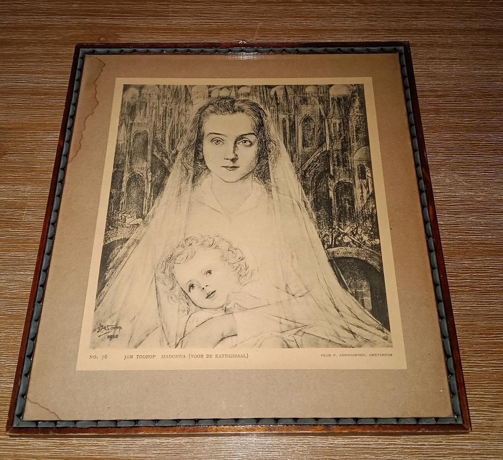 Jan Toorop - Madonna (Voor de Kathedraal) - Grafiek, Antiek en Kunst, Kunst | Etsen en Gravures, Religie, Ophalen of Verzenden