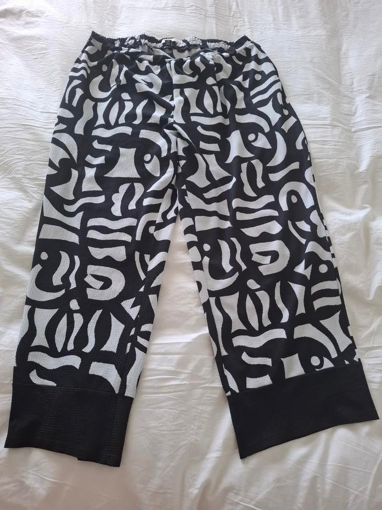 05. Luchtige wijde broek mt 52/54 Bonprix zwartwit, Bonprix, Ophalen of Verzenden, Gedragen, Broek of Spijkerbroek