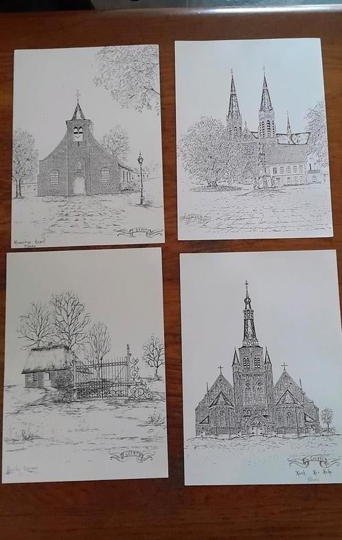 4 prenten van Geert van Heike tilburg hasseltse kapel kerk, Antiek en Kunst, Ophalen of Verzenden
