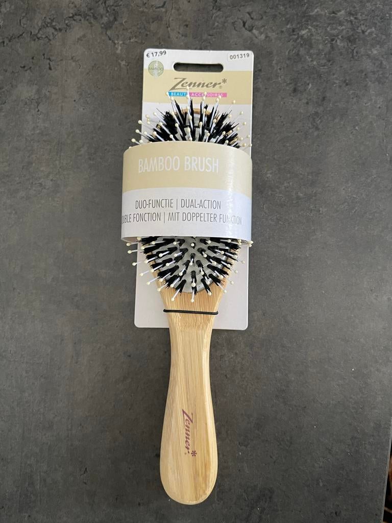 Nieuwe Zenner Bamboo Brush - Duo-functie Haarborstel, Ophalen of Verzenden, Nieuw, Kam of Borstel