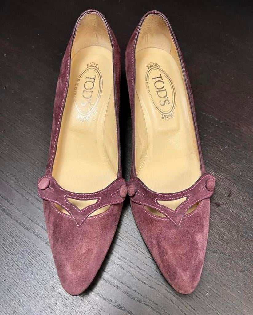Vintage TOD’s Leren Pumps 37 37,5 TOD Suede Hakje Paars IZGS, Pumps, Overige kleuren, TOD's, Ophalen of Verzenden