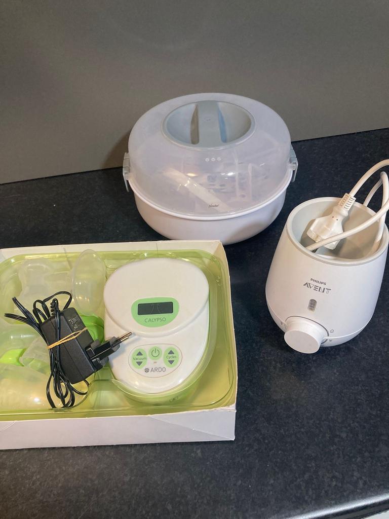 Borstkolf, flessenreiniger en flessenwarmer set, Ophalen of Verzenden, Gebruikt, Borstkolf