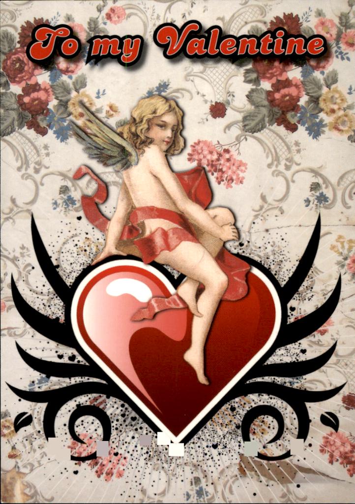 Engel op hart, Valentine, retro, Verzamelen, Ansichtkaarten | Themakaarten, Verzenden, 1980 tot heden, Ongelopen, Overige thema's