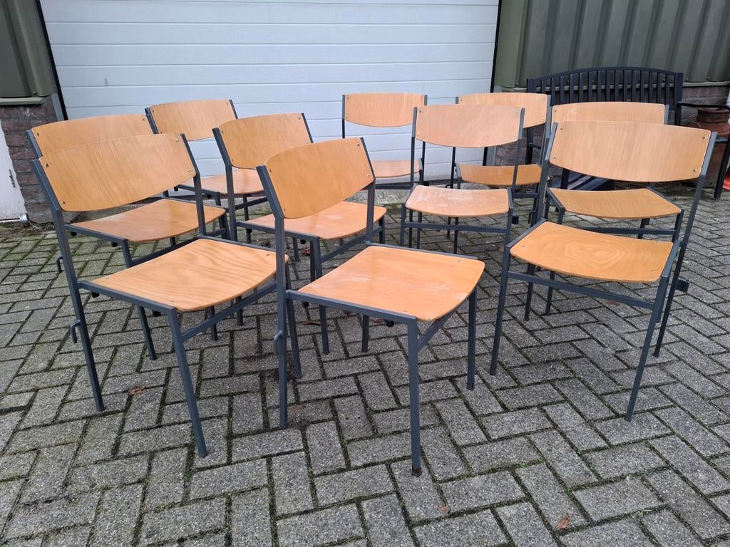 Vintage Gijs van der Sluis Stapelstoel stoelen. Zie omschr,, Ophalen, Gebruikt, Hout, Vijf, Zes of meer stoelen