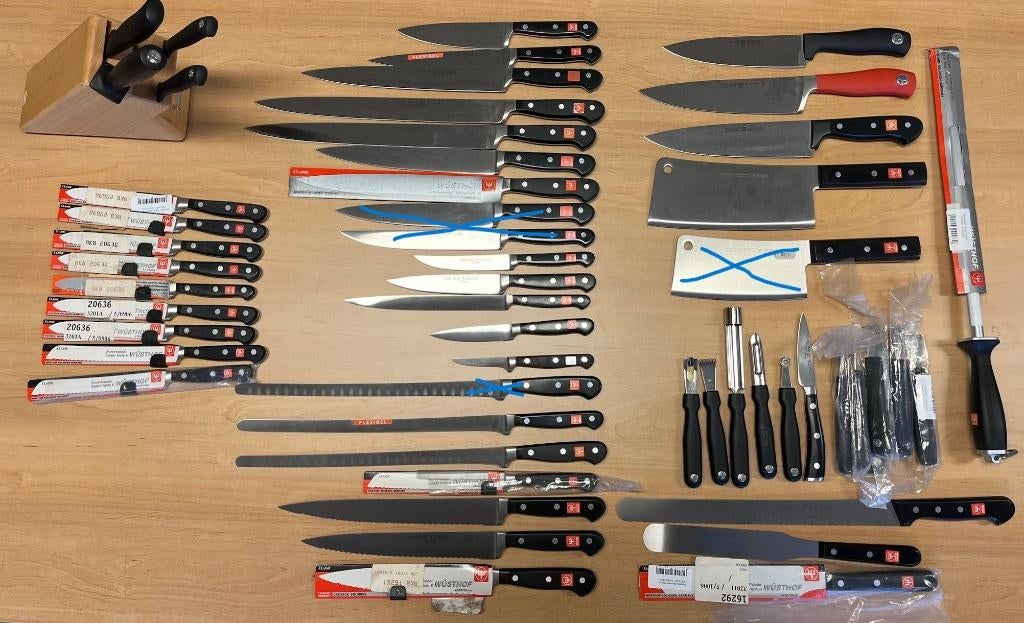 Grote collectie professionele Wüsthof keukenmessen, Ophalen of Verzenden, Nieuw, Rvs of Chroom, Los bestek