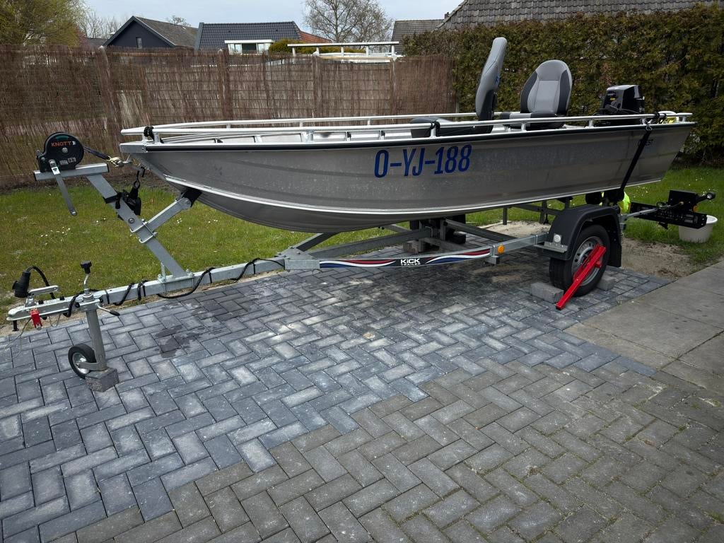 Qwest B421 visboot met Tohatsu 9.9pk incl. trailer, Ophalen, Tot 10 pk, Aluminium, Zo goed als nieuw
