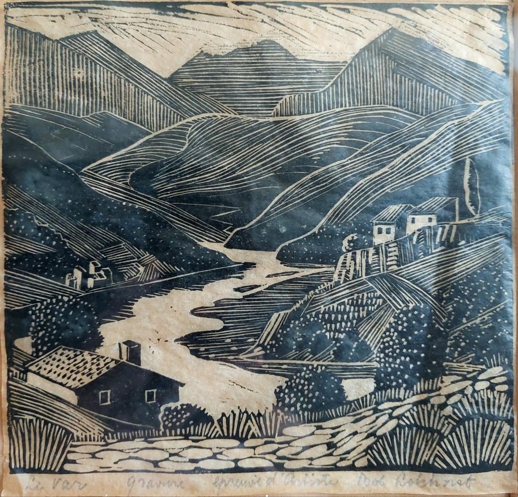 Bob Lokhorst houtsnede druk kunst Frankrijk / schilderij, Antiek en Kunst, Ophalen of Verzenden