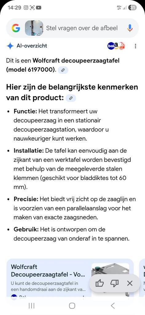 Wolfcraft Decoupeerzaagtafel (model 6197000), Doe-het-zelf en Verbouw, Gereedschap | Zaagmachines, Ophalen of Verzenden, Gebruikt