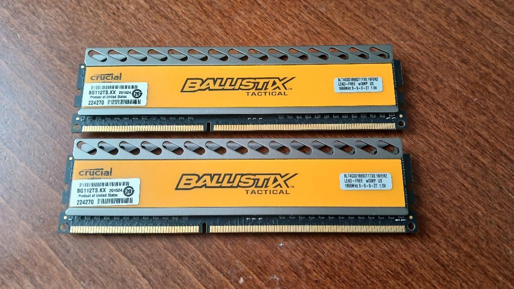 8GB (2x4GB) Crucial Ballistix DDR3-1866, Computers en Software, RAM geheugen, 8 GB, DDR3, Ophalen of Verzenden, Zo goed als nieuw