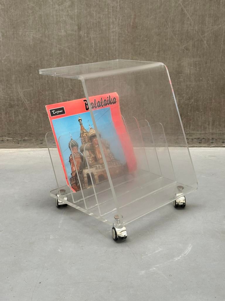 Vintage plexiglas LP-houder op wielen, Ophalen, Gebruikt, X, X