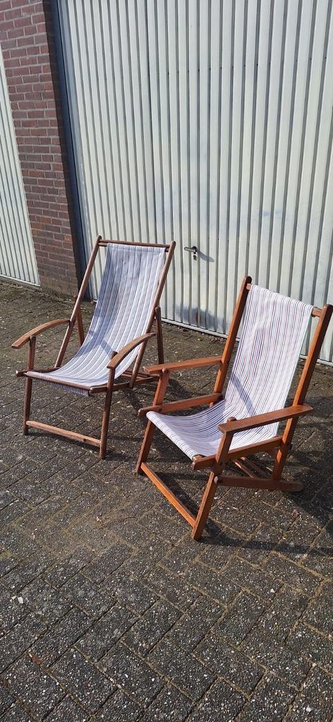 Set van 2 vintage houten strandstoelen, Ophalen, Gebruikt, Twee, Overige kleuren