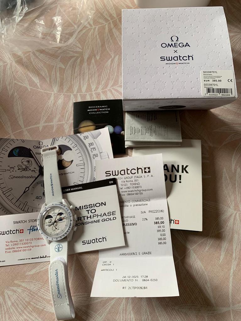 Omega x Swatch MoonSwatch - Mission to Earthphase, Sieraden, Tassen en Uiterlijk, Horloges | Heren, Kunststof, Polshorloge, Nieuw