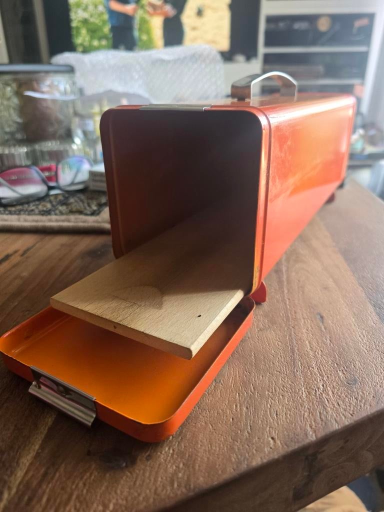 Vintage oranje Brabantia peperkoek trommel, Ophalen of Verzenden