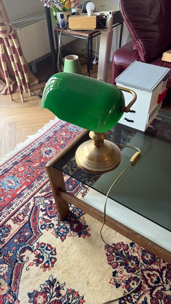 Vintage Notarislamp Bureaulamp, Ophalen, Gebruikt, Art deco, Glas